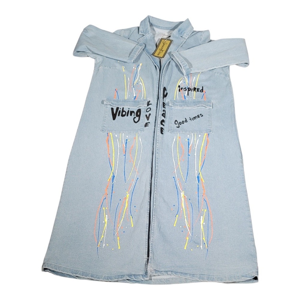 NWT Spoon Jeans Be Inspired Midi Denim Trench Paint Splatter Streetwear 1X - Picture 3 of 12